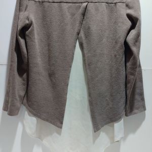 Joseph Ribkoff one-piece layered top, light brown.